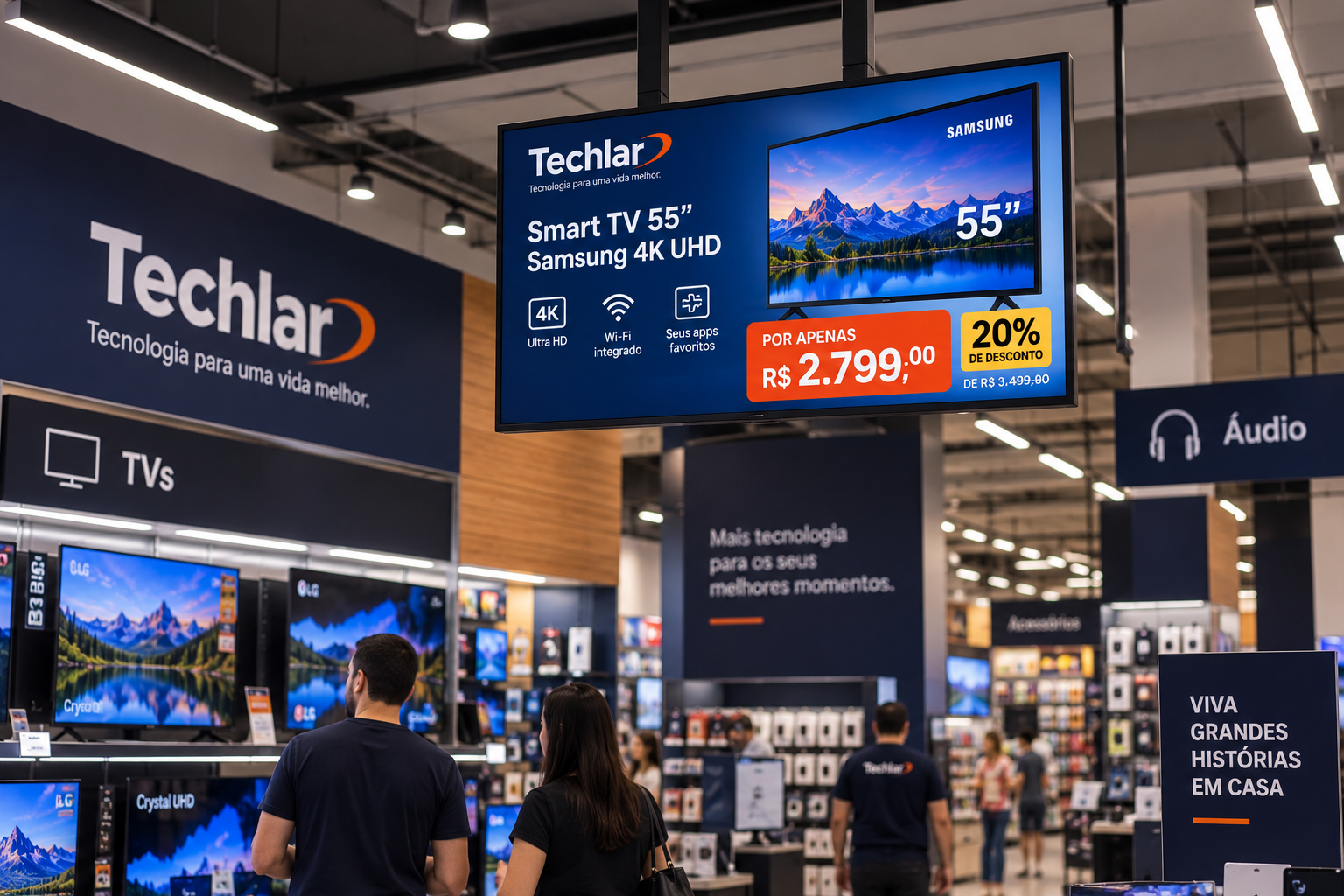 Display de TV em loja exibindo oferta de produto com o Tagsell